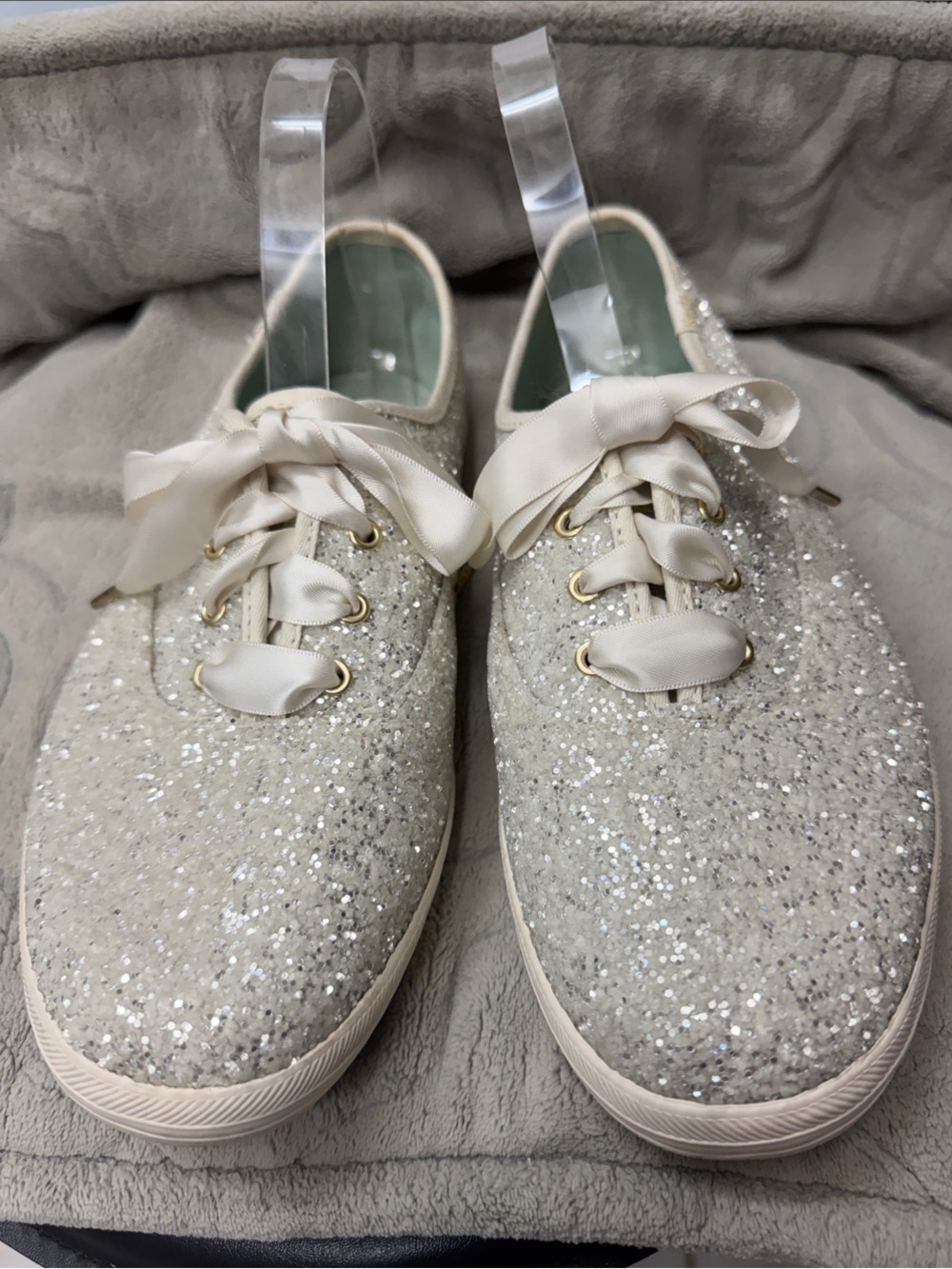 Keds Kate Spade New York Glitter Satan Lace-Up Sneakers in White
